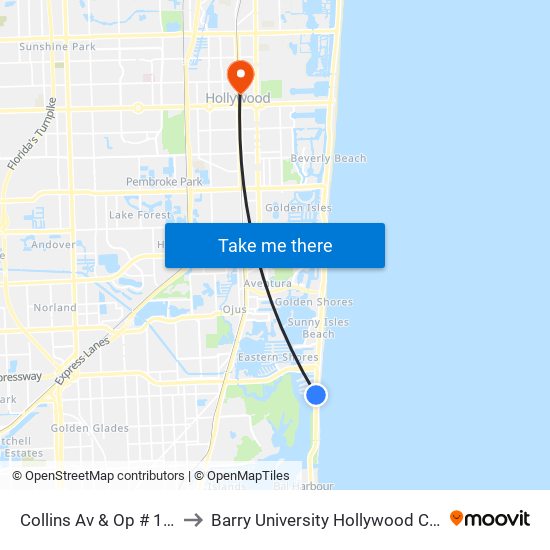 Collins Av & Op # 15645 to Barry University Hollywood Campus map