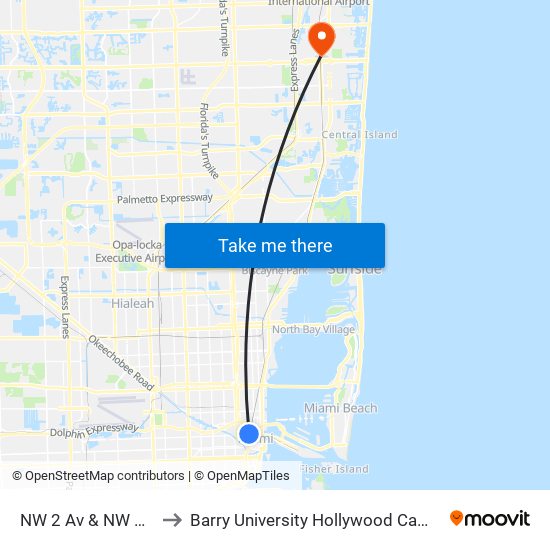 NW 2 Av & NW 8 St to Barry University Hollywood Campus map