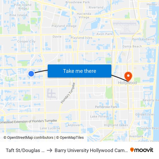 TAFT ST/DOUGLAS RD to Barry University Hollywood Campus map