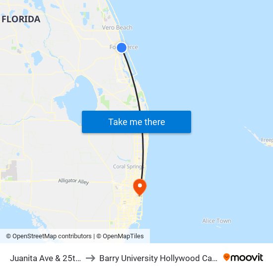 Juanita Ave & 25th St to Barry University Hollywood Campus map