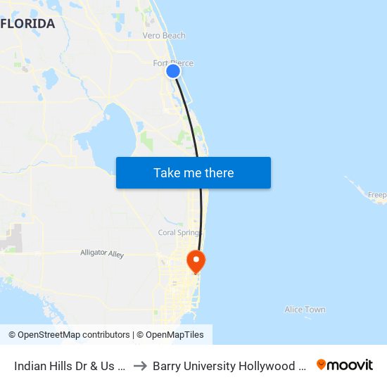 Indian Hills Dr & Us Hwy 1 to Barry University Hollywood Campus map