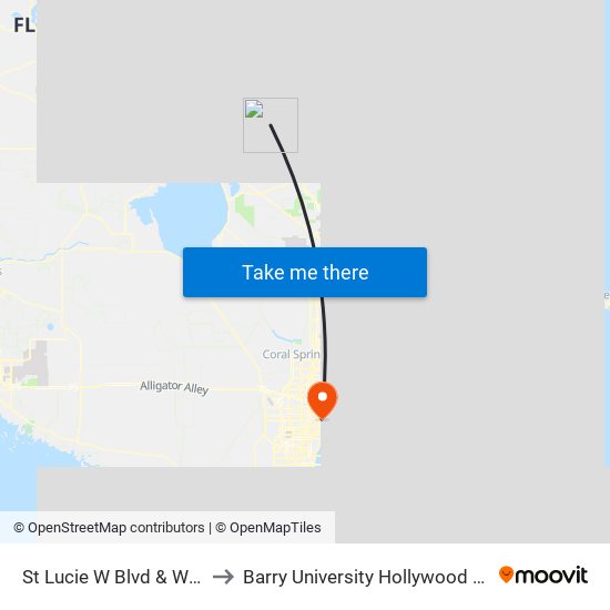 St Lucie W Blvd & Walmart to Barry University Hollywood Campus map