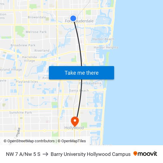 NW 7 A/Nw 5 S to Barry University Hollywood Campus map