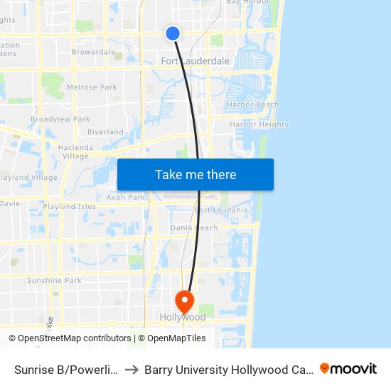 Sunrise B/Powerline R to Barry University Hollywood Campus map