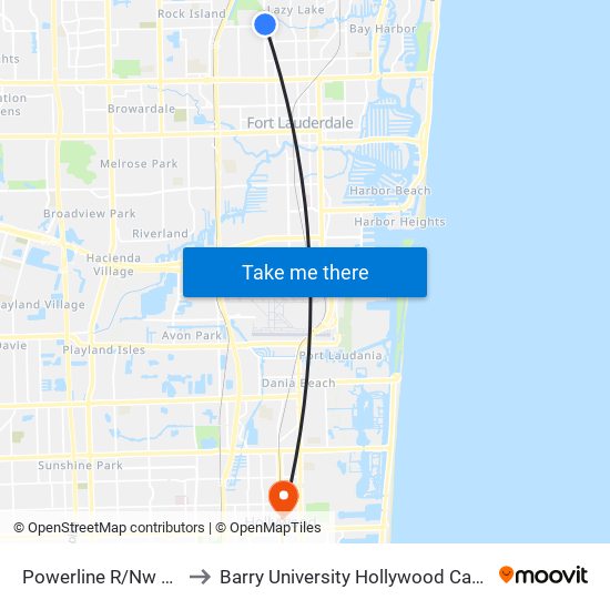 POWERLINE R/NW 19 S to Barry University Hollywood Campus map