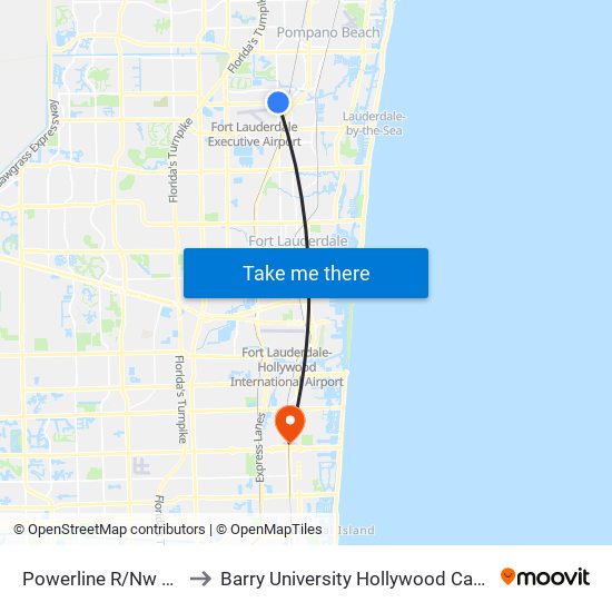 POWERLINE R/NW 62 S to Barry University Hollywood Campus map