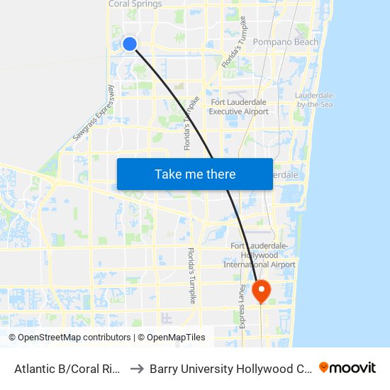 Atlantic B/Coral Ridge D to Barry University Hollywood Campus map