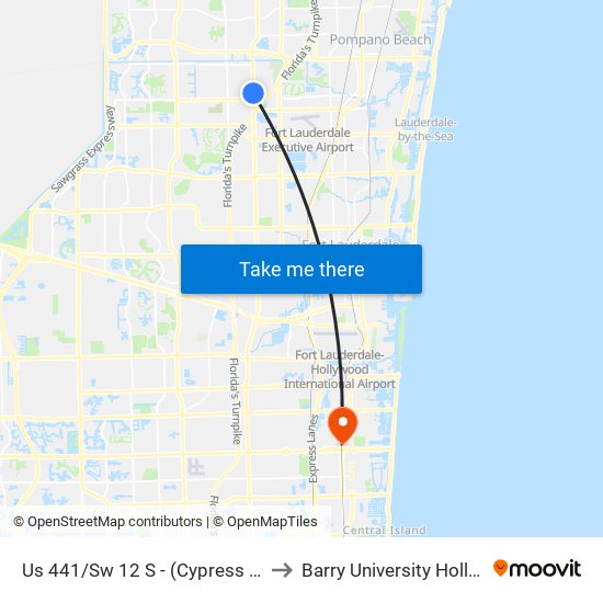 Us 441/Sw 12 S - (Cypress Lakes Town Center) to Barry University Hollywood Campus map