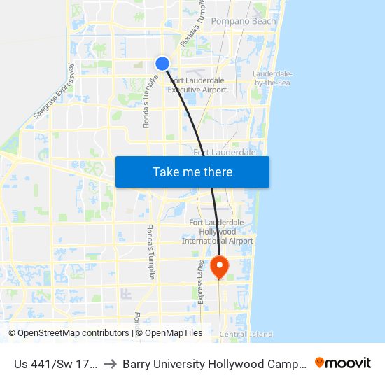 Us 441/Sw 17 S to Barry University Hollywood Campus map