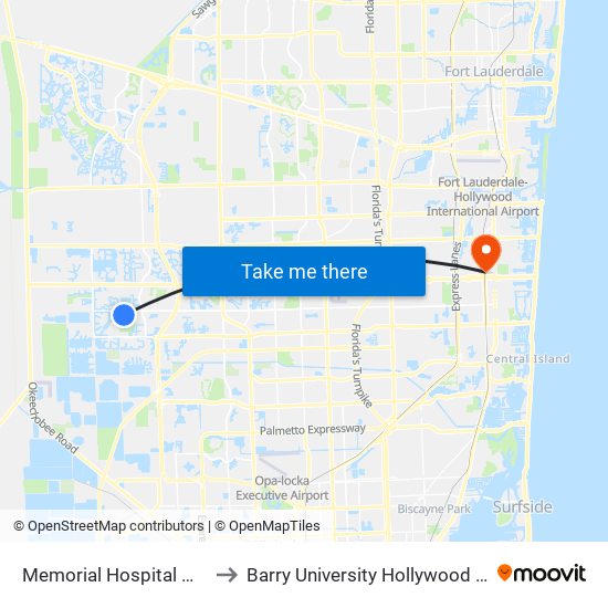 Memorial Hospital Miramar to Barry University Hollywood Campus map