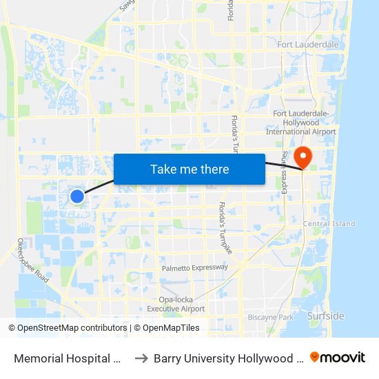 MEMORIAL HOSPITAL MIRAMAR to Barry University Hollywood Campus map