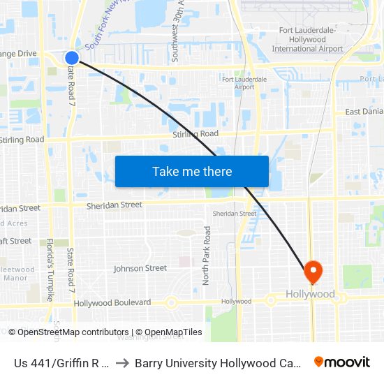 Us 441/Griffin R (N) to Barry University Hollywood Campus map
