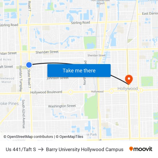 Us 441/Taft S to Barry University Hollywood Campus map