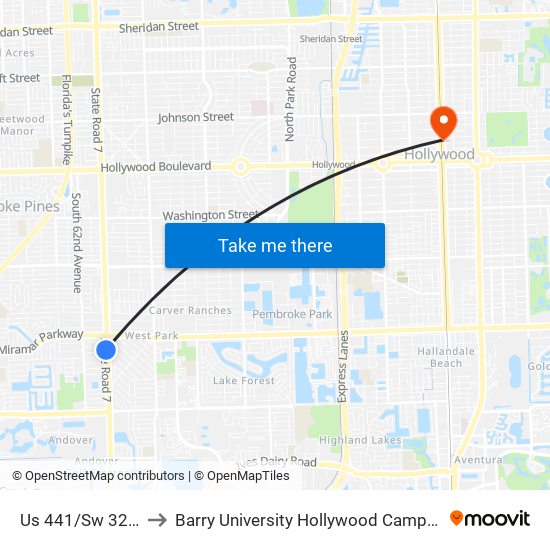 Us 441/Sw 32 S to Barry University Hollywood Campus map