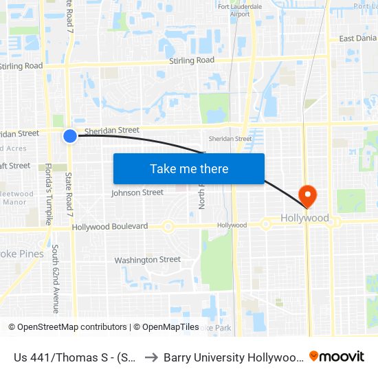 Us 441/Thomas S - (Sheridan S) to Barry University Hollywood Campus map
