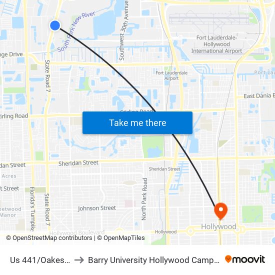 Us 441/Oakes R to Barry University Hollywood Campus map