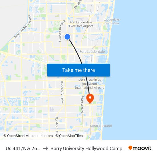 US 441/NW 26 S to Barry University Hollywood Campus map