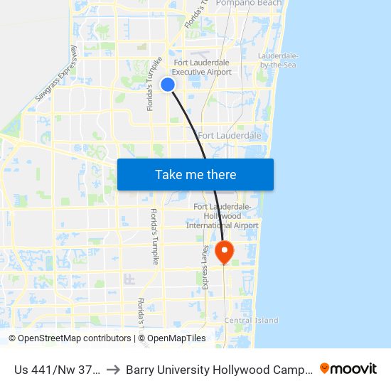 Us 441/Nw 37 S to Barry University Hollywood Campus map