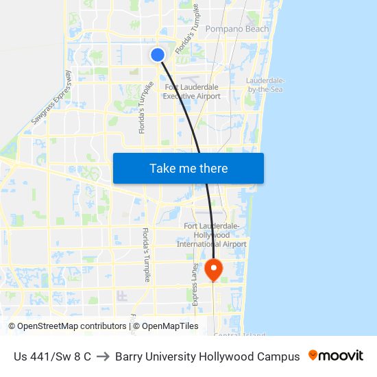 US 441/SW 8 C to Barry University Hollywood Campus map