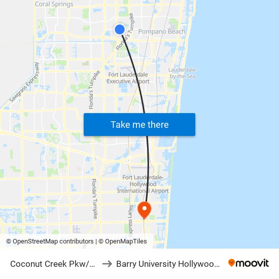 Coconut Creek Pkw/Nw 43 A to Barry University Hollywood Campus map
