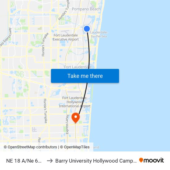 NE 18 A/Ne 60 S to Barry University Hollywood Campus map