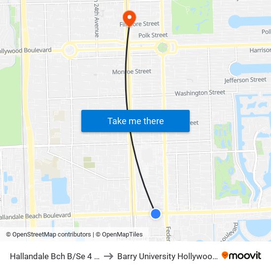 Hallandale Bch B/Se 4 A - (Us 1) to Barry University Hollywood Campus map