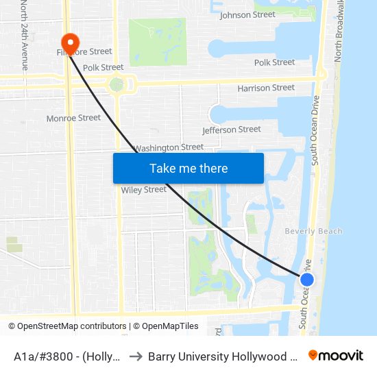 A1a/#3800 - (Hollywood) to Barry University Hollywood Campus map