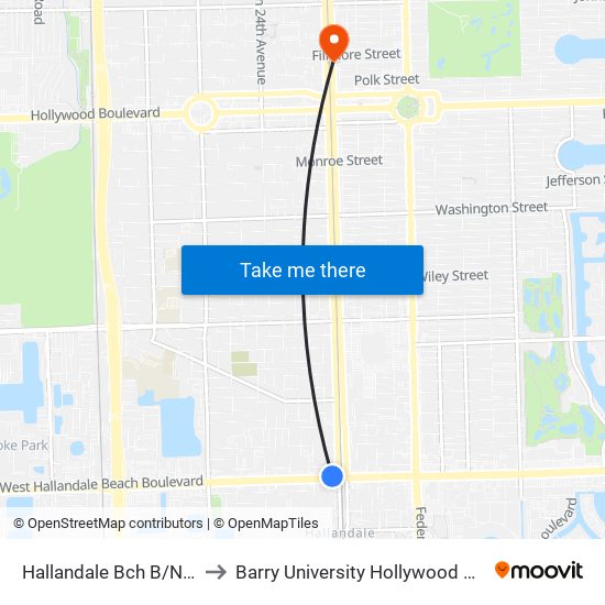 Hallandale Bch B/Nw 1 A to Barry University Hollywood Campus map