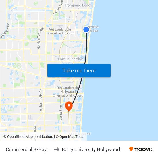 Commercial B/Bayview D to Barry University Hollywood Campus map