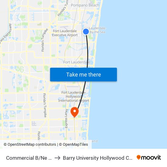 Commercial B/Ne 18 A to Barry University Hollywood Campus map
