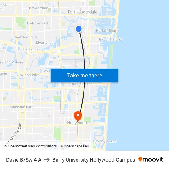 DAVIE B/SW 4 A to Barry University Hollywood Campus map