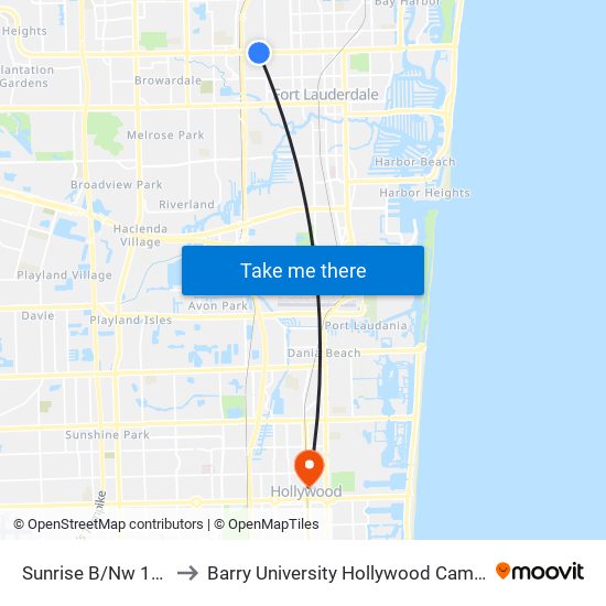 Sunrise B/Nw 16 A to Barry University Hollywood Campus map