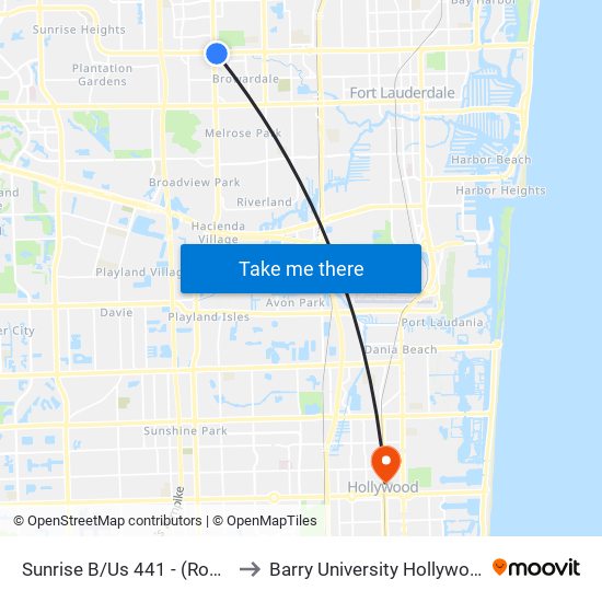 Sunrise B/Us 441 - (Route 36 Only) to Barry University Hollywood Campus map