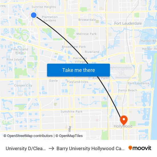 UNIVERSITY D/CLEARY B to Barry University Hollywood Campus map