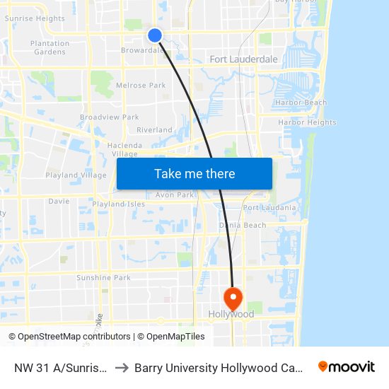 NW 31 A/Sunrise B to Barry University Hollywood Campus map