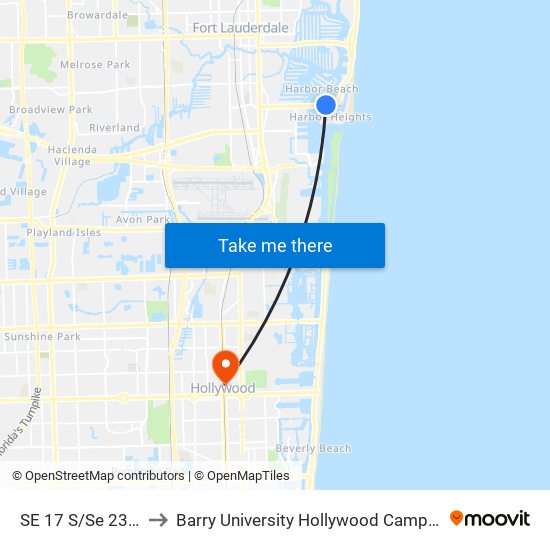 SE 17 S/Se 23 A to Barry University Hollywood Campus map