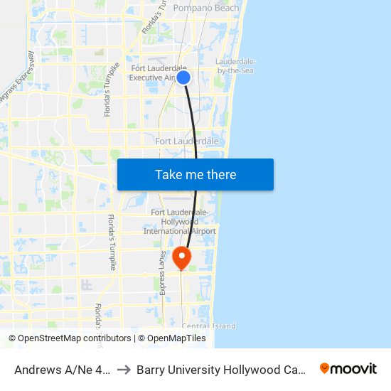 Andrews A/Ne 45 S to Barry University Hollywood Campus map