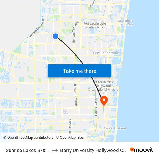 Sunrise Lakes B/#8400 to Barry University Hollywood Campus map