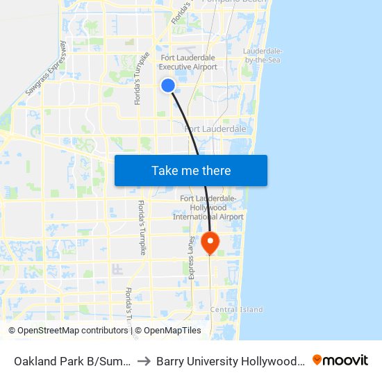 Oakland Park B/Sumerset D to Barry University Hollywood Campus map