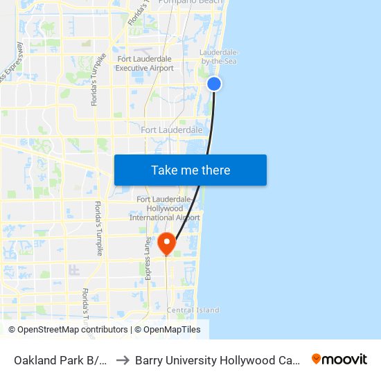 Oakland Park B/A1a to Barry University Hollywood Campus map