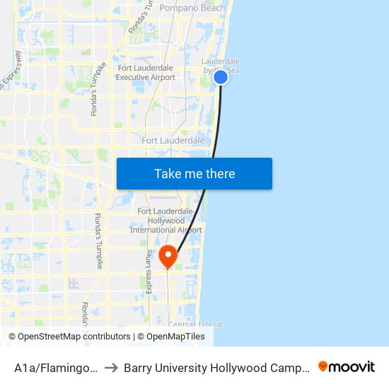 A1a/Flamingo A to Barry University Hollywood Campus map