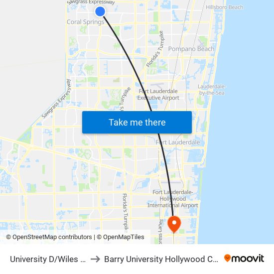 University D/Wiles R (N) to Barry University Hollywood Campus map