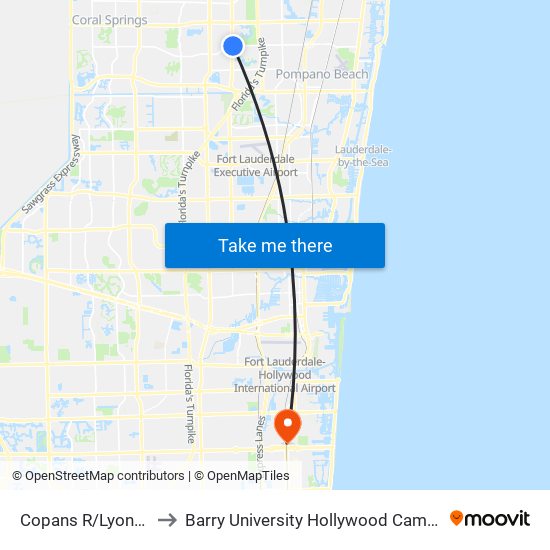 Copans R/Lyons R to Barry University Hollywood Campus map