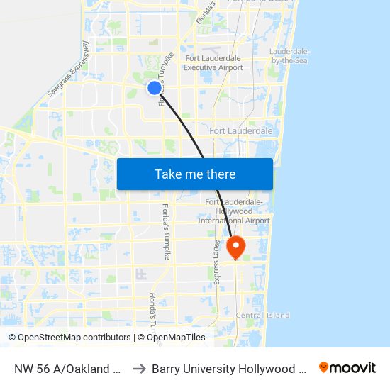 NW 56 A/Oakland Park B to Barry University Hollywood Campus map