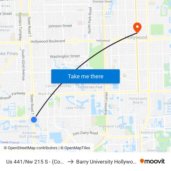 Us 441/Nw 215 S - (County Line R) to Barry University Hollywood Campus map