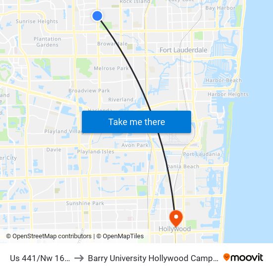 Us 441/Nw 16 S to Barry University Hollywood Campus map