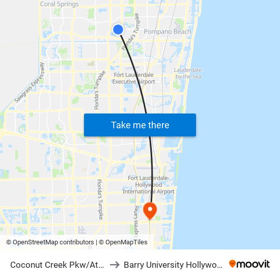 Coconut Creek Pkw/Atlantic Tech to Barry University Hollywood Campus map
