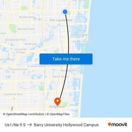Us1/Ne 9 S to Barry University Hollywood Campus map