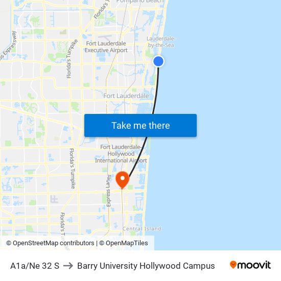 A1a/Ne 32 S to Barry University Hollywood Campus map