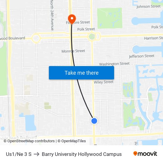 Us1/Ne 3 S to Barry University Hollywood Campus map